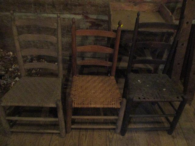 Three Antique Ladder Back Chairs