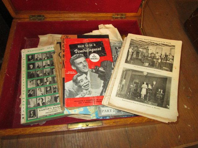 Two Wood Boxes and Contents-Magic Catalogs, Ventriloquist Books, etc.
