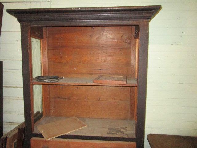 Antique Wood Hutch and Two Sets of Glass Door Panels
