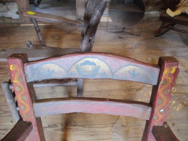 Antique Arm Chair with Woven Seat and Painted Design