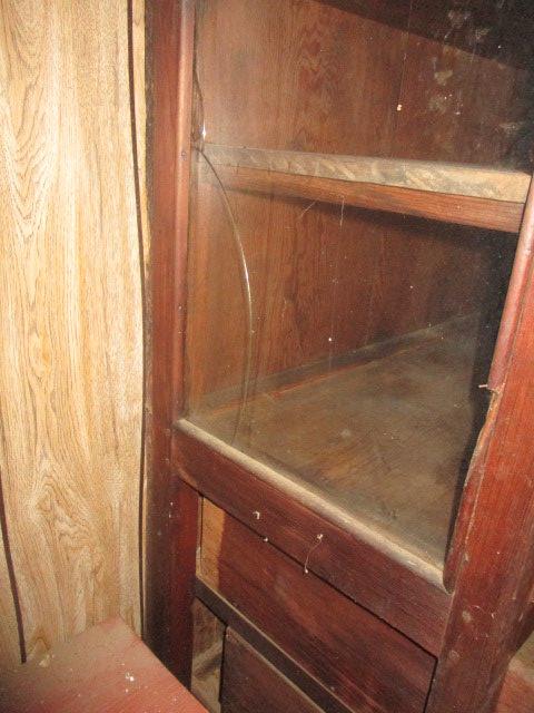 Antique Wood Hutch with Glass Doors and Four Drawers