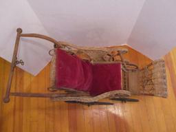 Antique Wicker Doll Stroller with Removable Cushions