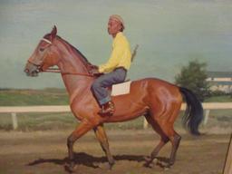 Rare! Signed W. Smithson Broadhead Oil on Board Stable Boy Exercising Horse