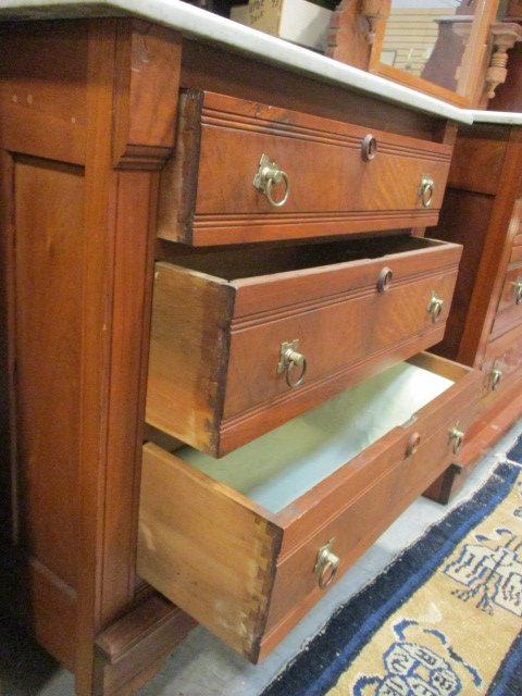 Antique Three Drawer Dry Sink with Casters and Marble Top