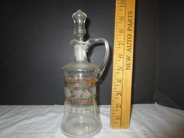 Handblown Glass Decanter with 5 Cordials and Glass Tray
