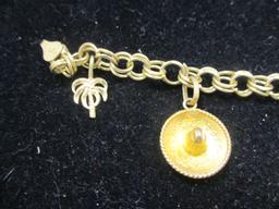 10k Gold Charm Bracelet w/ Charms- 3 Charms are 14k Gold