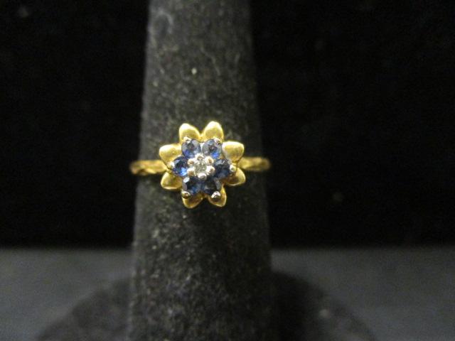 10k Gold Sapphire & Diamond Tulip Ring- Size 6.5
