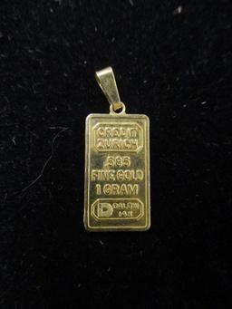 Credit Zurich 1 gram .585 Fine Gold Bar Charm
