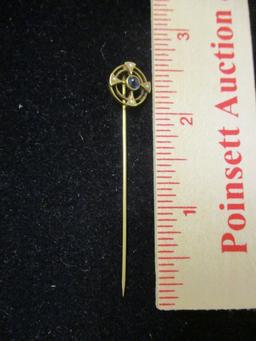 14k Gold Stick Pin w/ Blue Stone and pearls