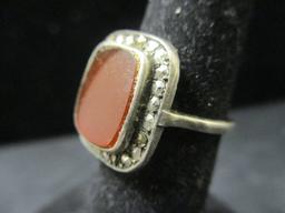 Sterling Silver Amber & Marcasite Ring- Size 6- Band Cracked