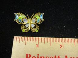 German Silver Vermeil Enameled Butterfly Brooch