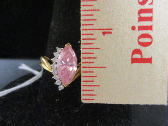 10k Gold Ring w/ Pink Stone and Diamonds- Size 10