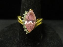 10k Gold Ring w/ Pink Stone and Diamonds- Size 10