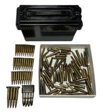 Large Variety Lot of 104 Rounds of Rifle Ammunition + Ammo Can