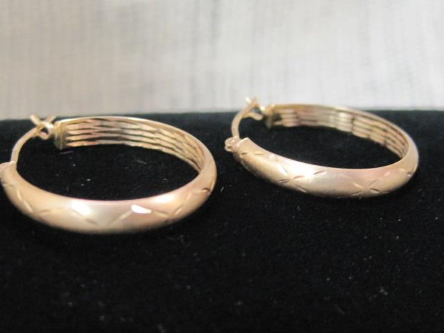 14k Gold Etched Hoops