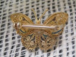 800 German Silver Vermeil Butterfly Pin