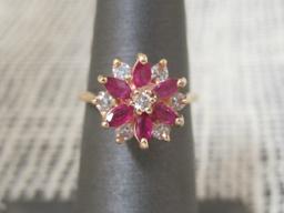 14k Gold Ring with Red Stones and Diamonds