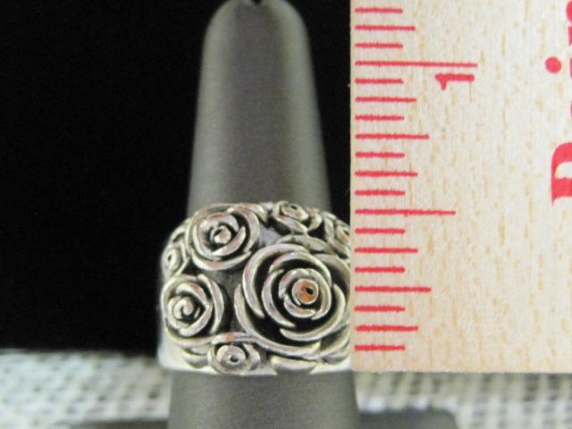 Sterling Silver Wide Band Ring with Roses