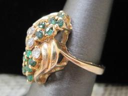 14k Gold Emerald and Diamond Ring