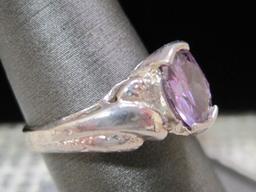 Sterling Silver Ring with Amethyst Stone