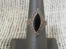 Sterling Silver Onyx and Marcasite Ring