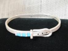 Sterling Silver Belt Buckle Bracelet with Turquoise Stones