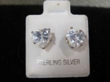 Sterling Silver CZ Heart Earrings