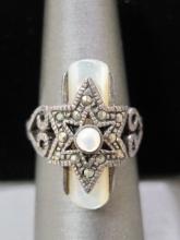 Sterling Silver Ring with Mother of Pearl and Marcasite Stones
