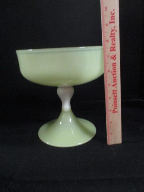 Yellow Vaseline Glass Compote and Rolled Edge Dish