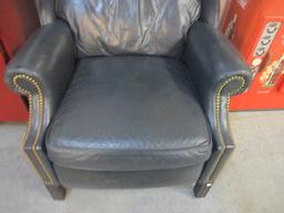 Hancock & Moore Navy Leather Wing Back Recliner