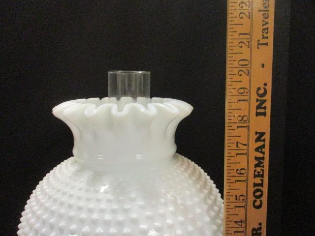 Metal Oil Lamp with Milk Glass Hobnail Shade