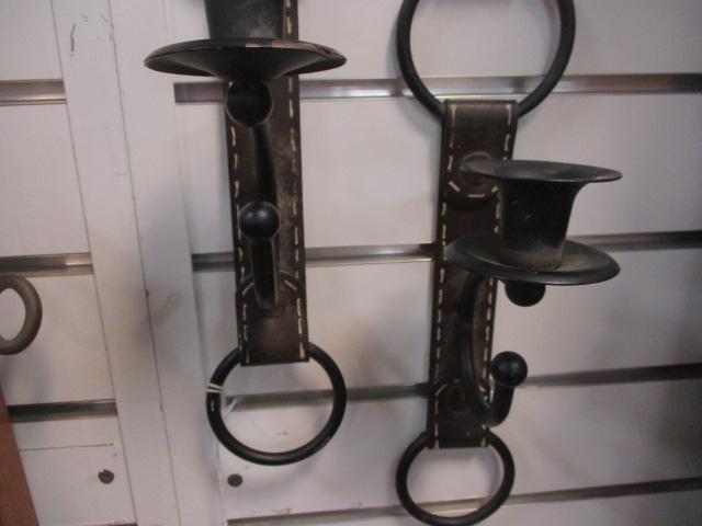 Pair of Metal "Leather Strap" Form Candle Sconces