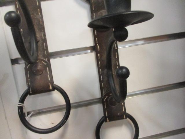 Pair of Metal "Leather Strap" Form Candle Sconces