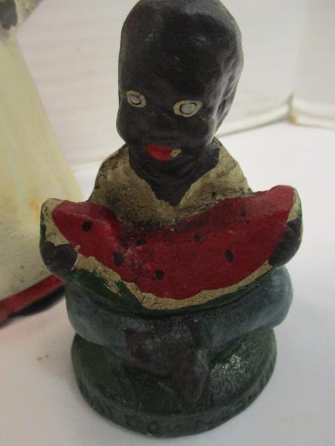 Cast Metal "Mammy" Coin Bank and Boys w/ Watermelon