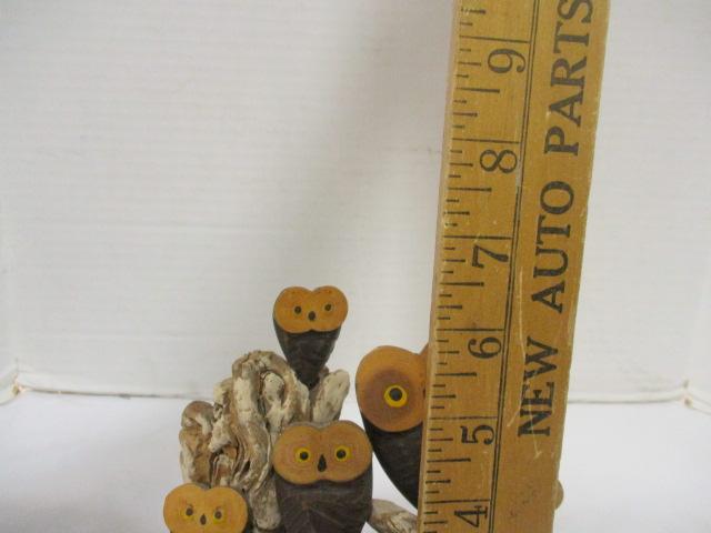 Signed Hand Carved Owl Family Statue