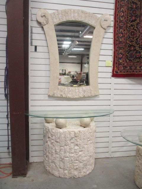 Postmodern Demi Lune Glass Top Console and Mirror