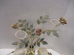 3 Piece Metal Rose Blossom Candle Holder Set