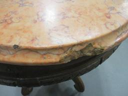 Antique Victorian Eastlake Oval Side Table w/ Marble Top