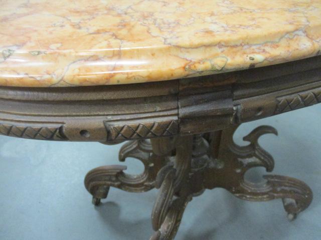 Antique Victorian Eastlake Oval Side Table w/ Marble Top