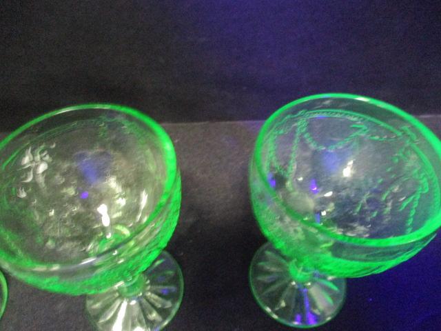 Four Green Vaseline Glass Cordial/Sherry Glasses