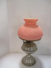 Rayo Metal Oil Lamp with Pink Finish Milk Glass Shade