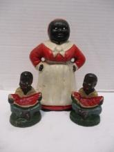 Cast Metal "Mammy" Coin Bank and Boys w/ Watermelon