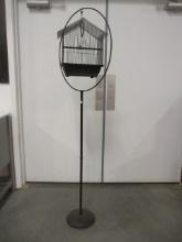 Vintage Black Metal Bird Cage with Floor Stand