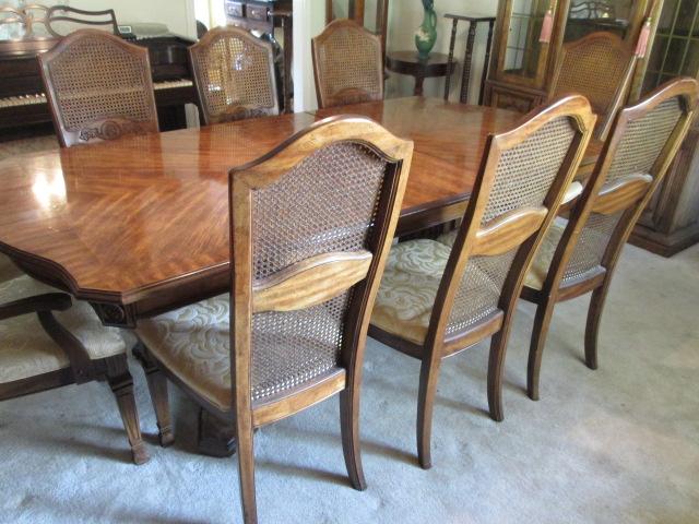 Stanley Dining Table with Two Leaves and Eight Chairs