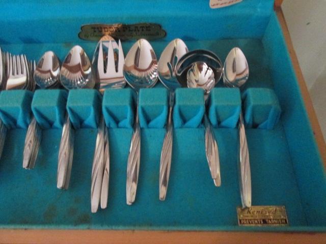 56 Pieces American Stainless Flatware in Wood Case
