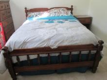 Full Size Bed with Metal Rails and One Drawer Nightstand