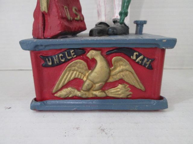 Handpainted "Uncle Sam" Cast Metal Mechanical Coin Bank