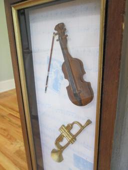 Wood Single Door Cabinet with Musical Instrument Shadow Box Display Door