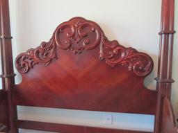 Pulaski Heavily Carved 4 Poster Queen Size Bed with Wood Rails