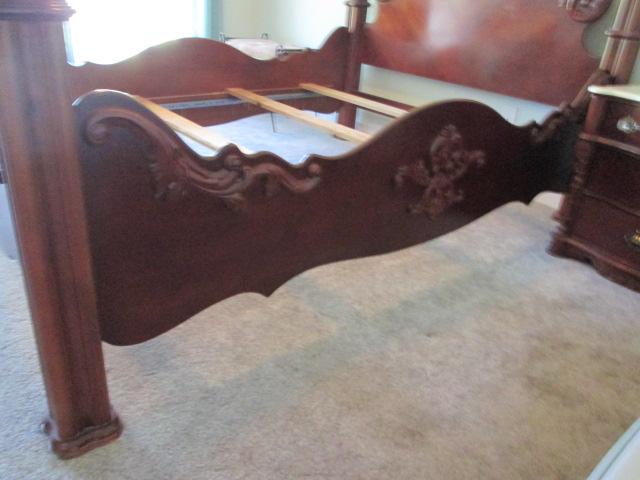 Pulaski Heavily Carved 4 Poster Queen Size Bed with Wood Rails